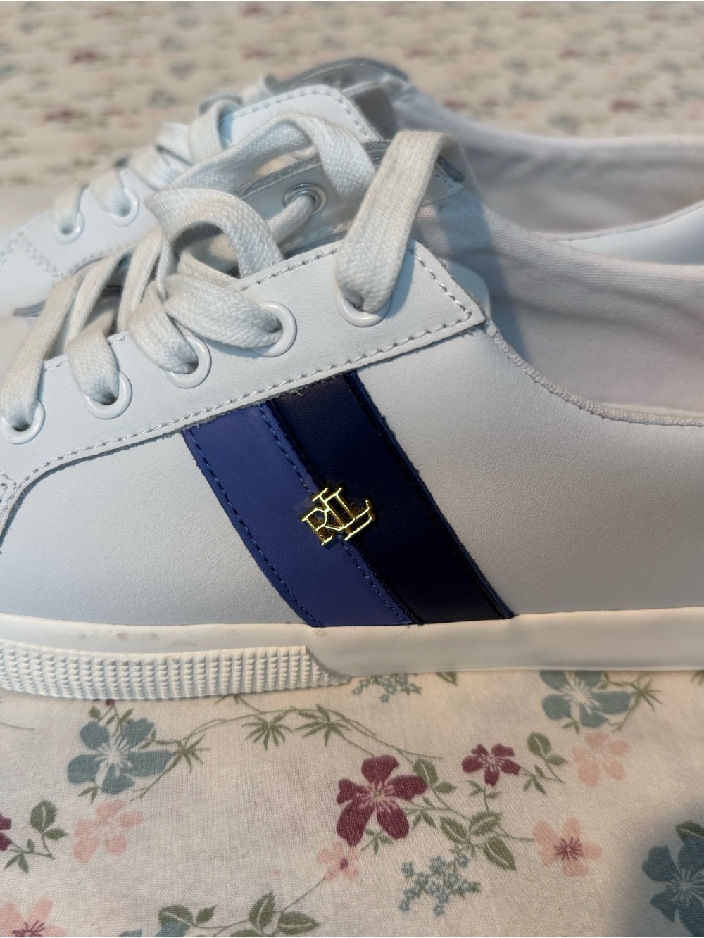 Ralph Lauren White Leather Sneakers with Navy Accents